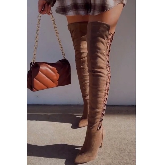 High Heel Open Side Corset Lace Up Thigh High Boot - Picture 2 of 8